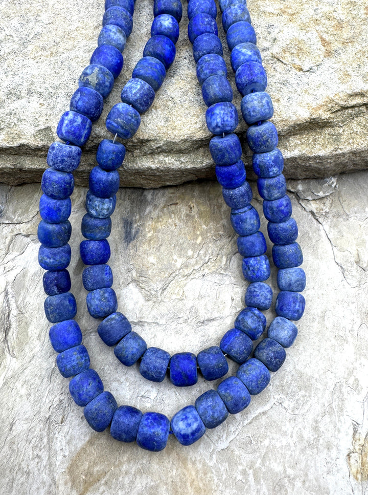 Lapis Lazuli (Acid Washed/Matte) 8x10mm Drum Bead Strand