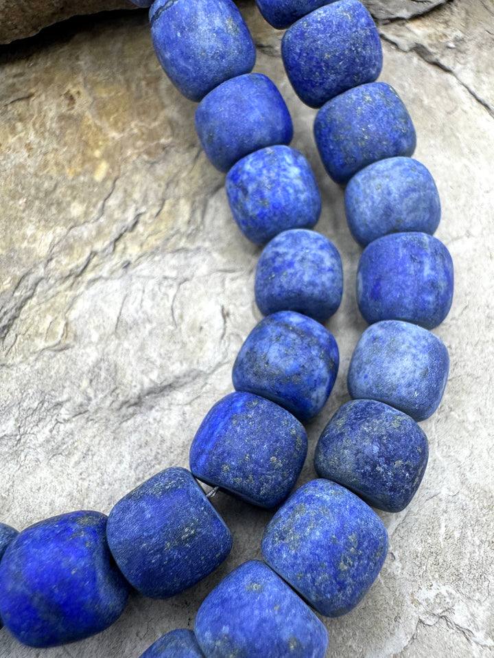 Lapis Lazuli (Acid Washed/Matte) 8x10mm Drum Bead Strand