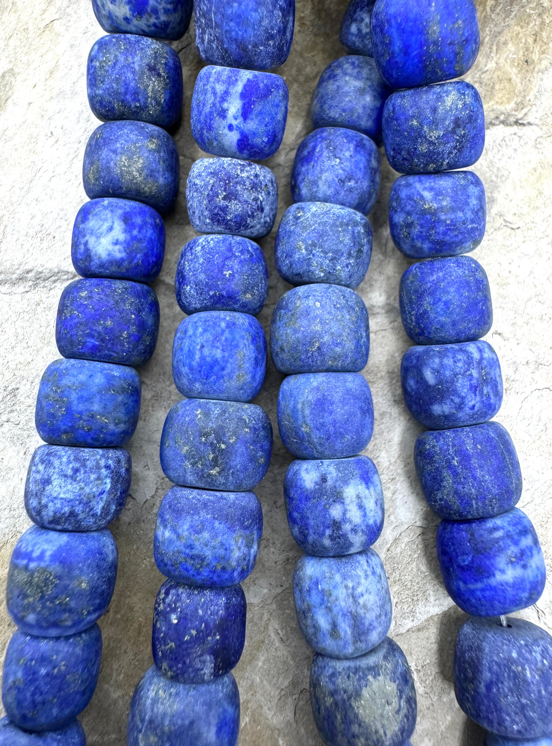 Lapis Lazuli (Acid Washed/Matte) 8x10mm Drum Bead Strand