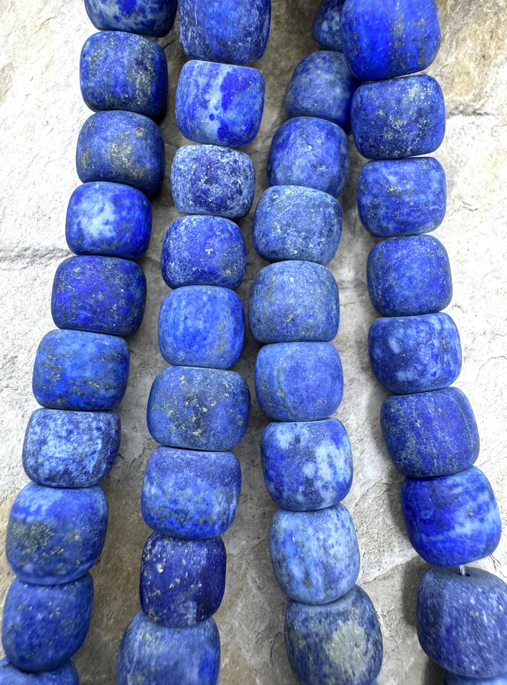 Lapis Lazuli (Acid Washed/Matte) 8x10mm Drum Bead Strand
