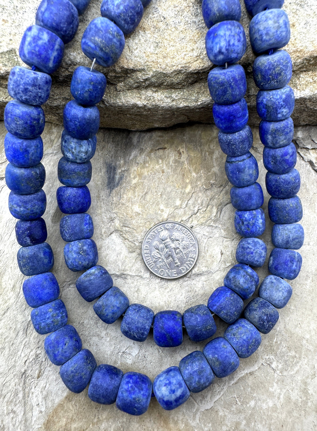 Lapis Lazuli (Acid Washed/Matte) 8x10mm Drum Bead Strand