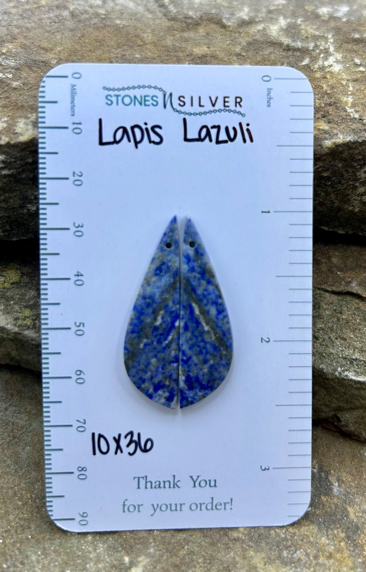 Lapis Lazuli Earring Slab Bead Pair 10x36mm - Lapis Lazuli