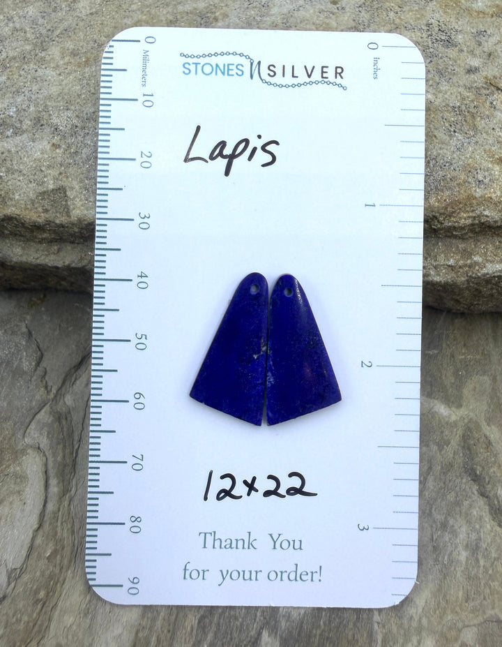 Lapis Lazuli Focal Matching Earring Slab Bead Pair 12x22mm