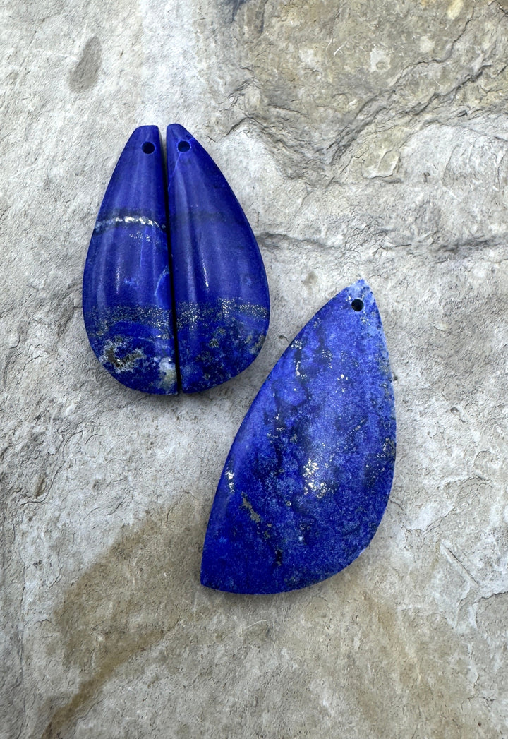 Lapis Lazuli Focal Pendant and Earring Slab Bead Set 3