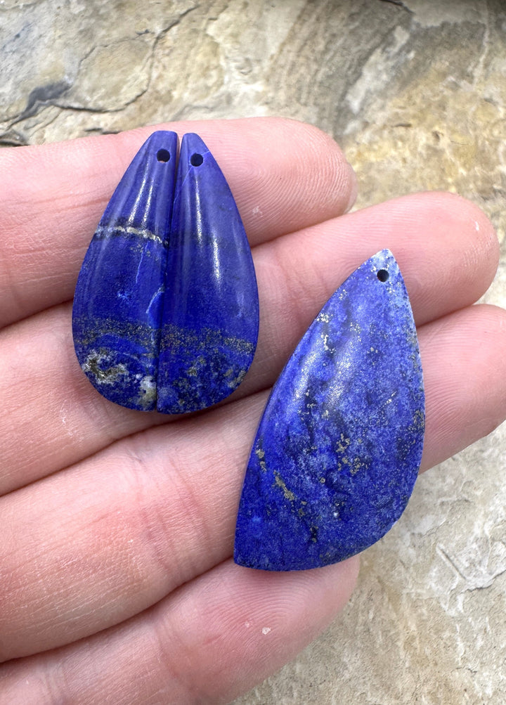 Lapis Lazuli Focal Pendant and Earring Slab Bead Set 3