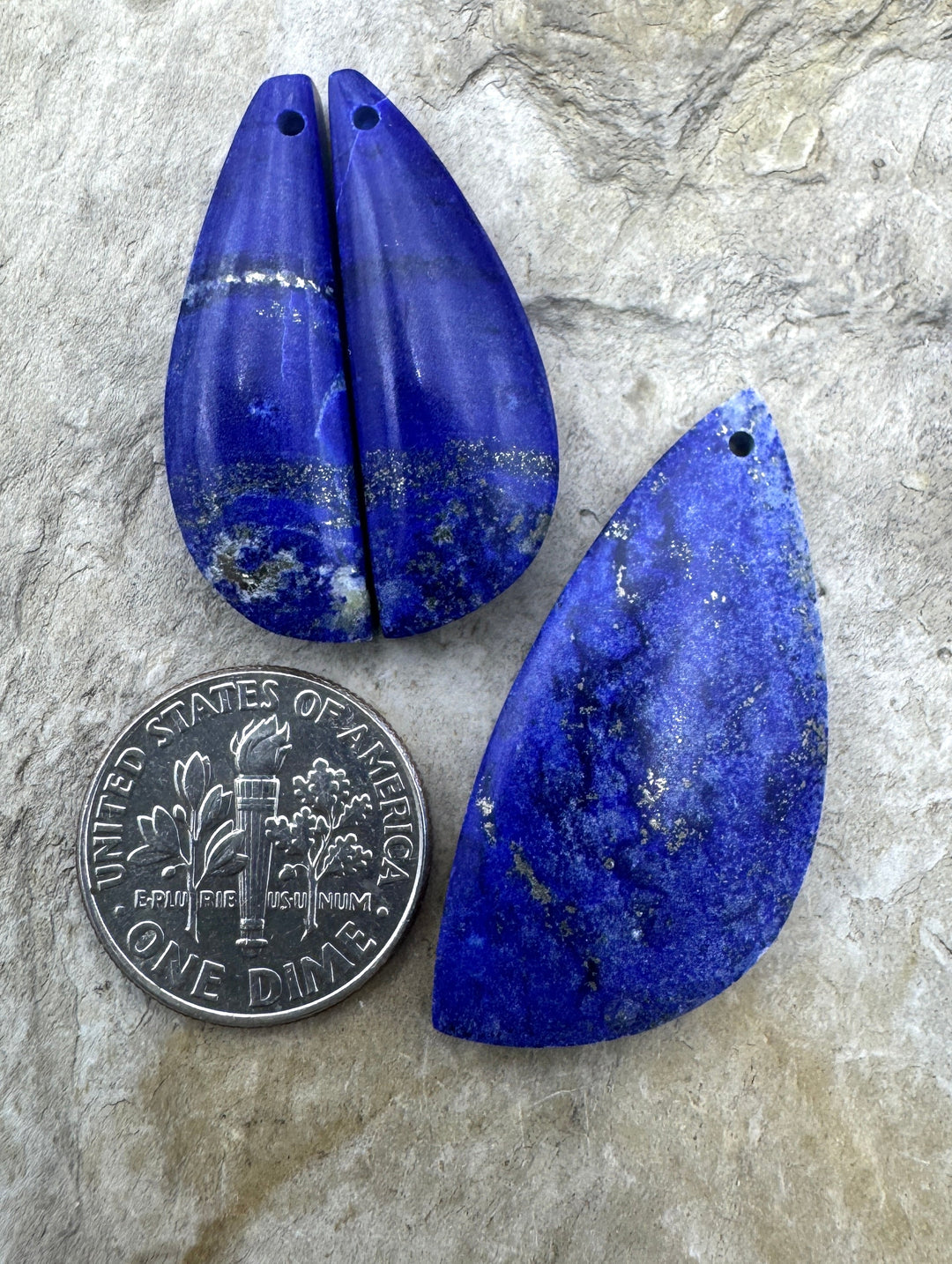 Lapis Lazuli Focal Pendant and Earring Slab Bead Set 3