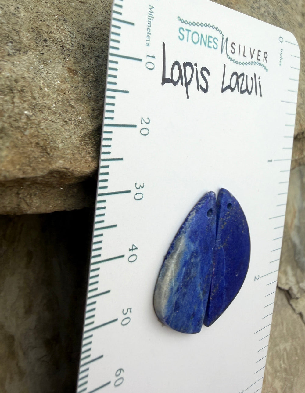 Lapis Lazuli Matching Earring Slab Bead Pair 12x25mm