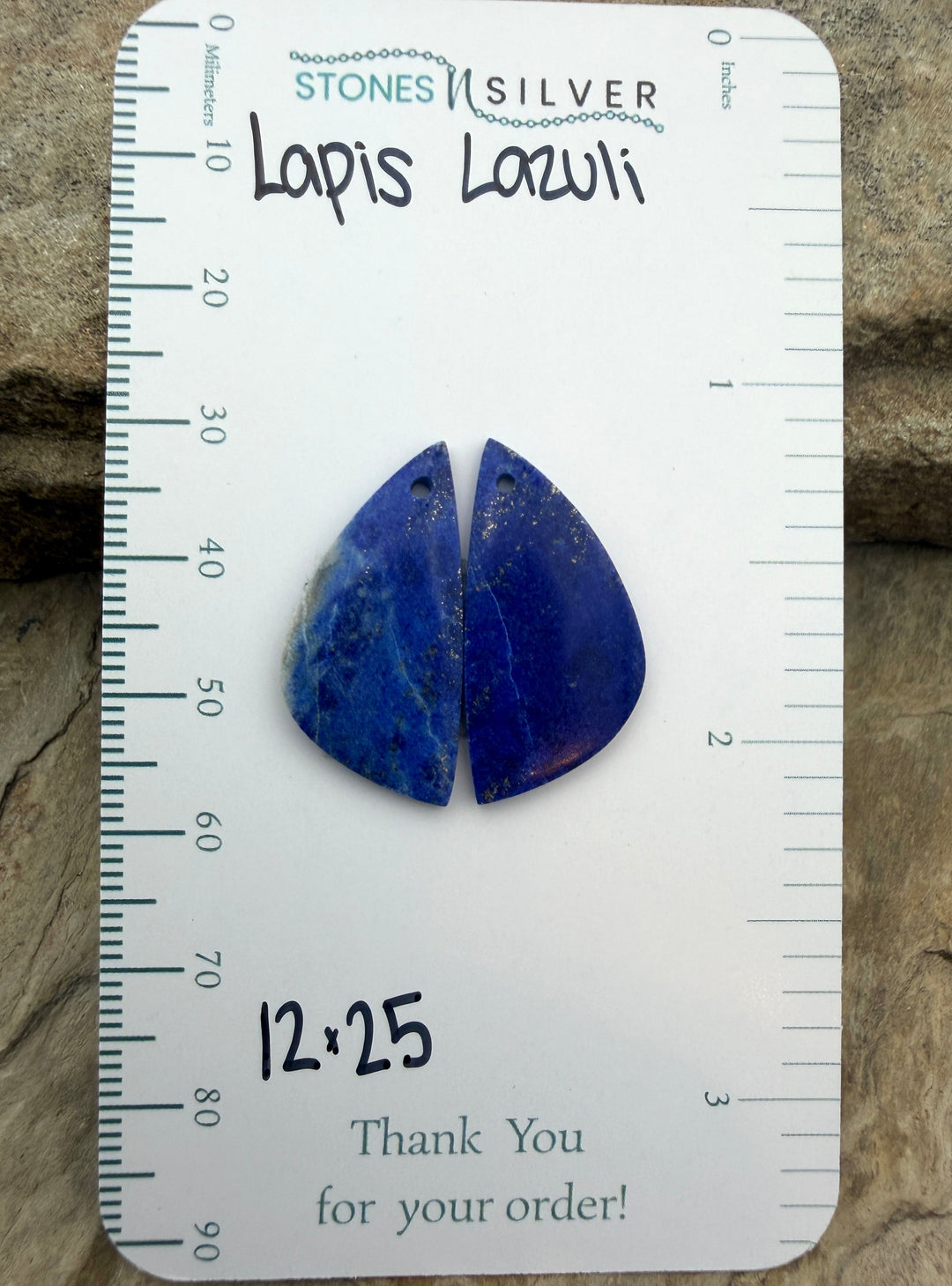 Lapis Lazuli Matching Earring Slab Bead Pair 12x25mm