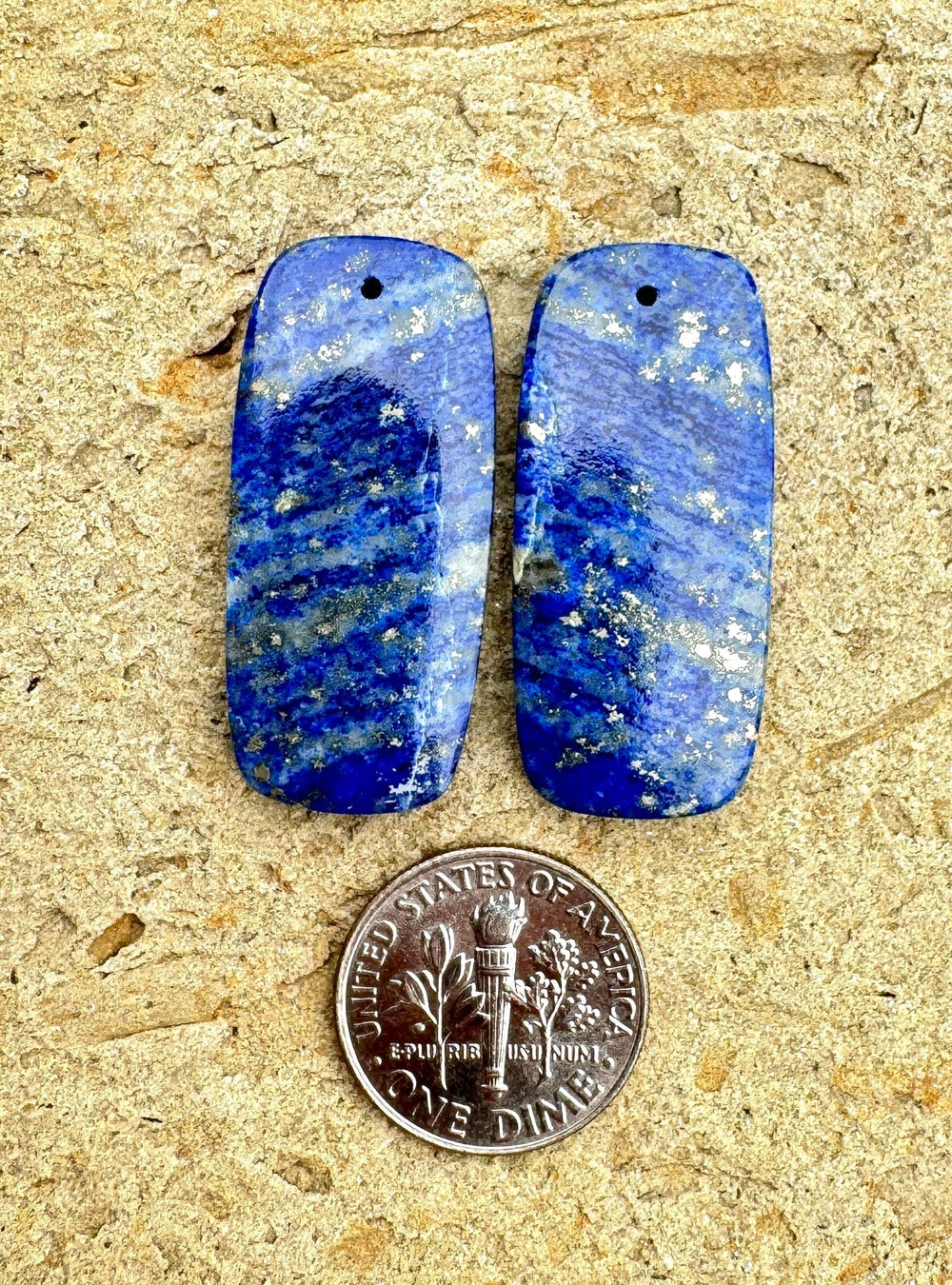 Lapis Lazuli with Pyrite Earring Pair Slab Beads 15x32mm