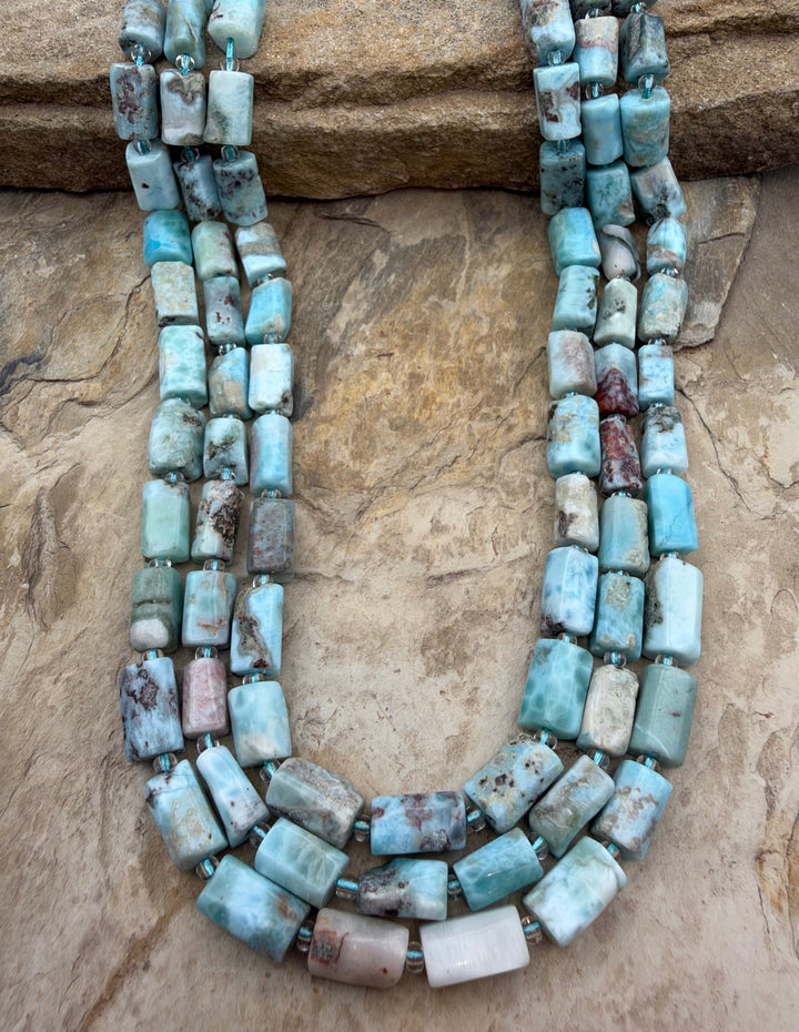 Larimar (Dominica Republic) Rectangular Tube Beads 7x13mm