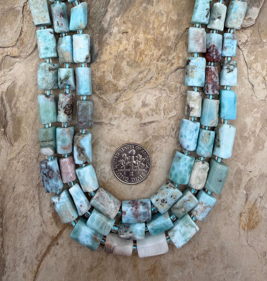 Larimar (Dominica Republic) Rectangular Tube Beads 7x13mm