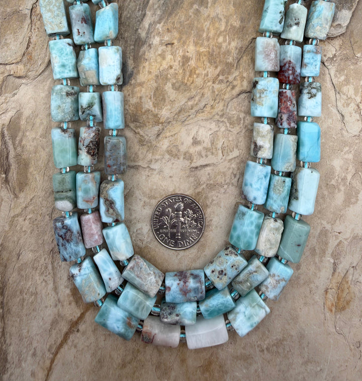 Larimar (Dominica Republic) Rectangular Tube Beads 7x13mm
