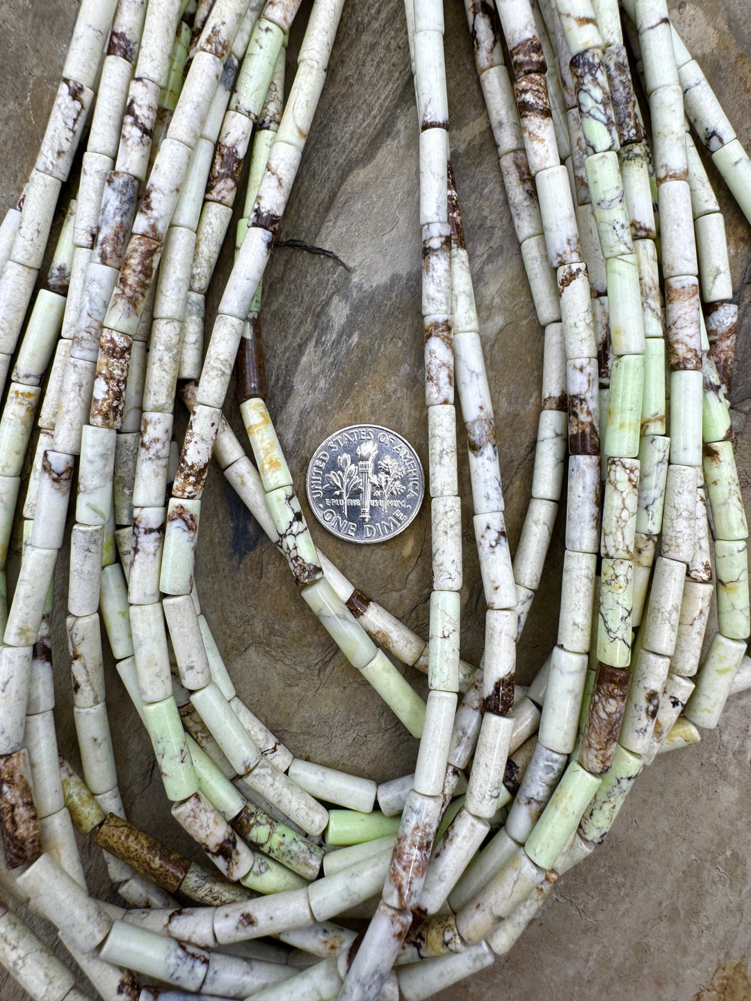 Lemon Chrysoprase (Australia)Tube Beads 4x13mm 15 inch