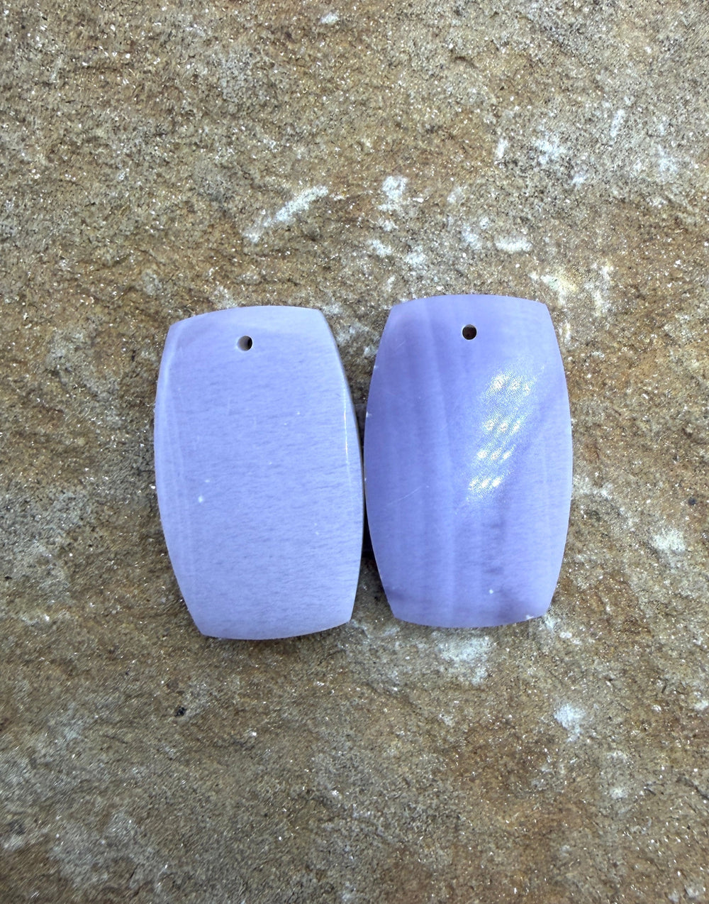 Lepidolite Matching Earring Slab Bead Pair 15x24mm - Chrome
