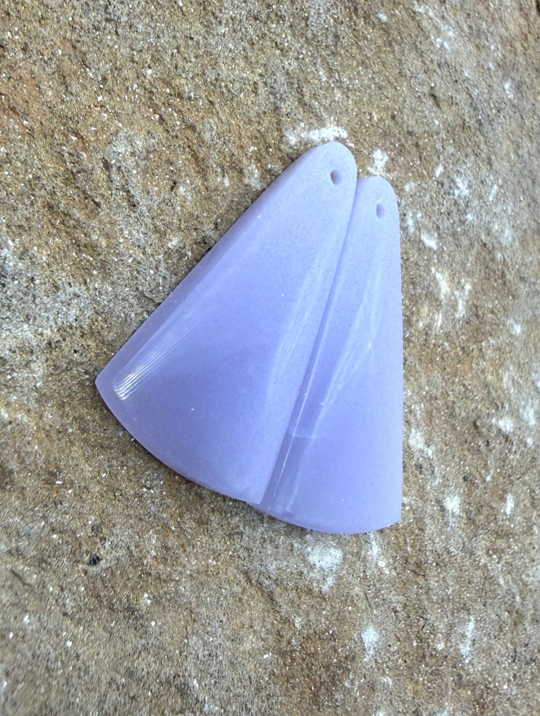 Lepidolite Matching Earring Slab Bead Pair 16x31mm - Chrome