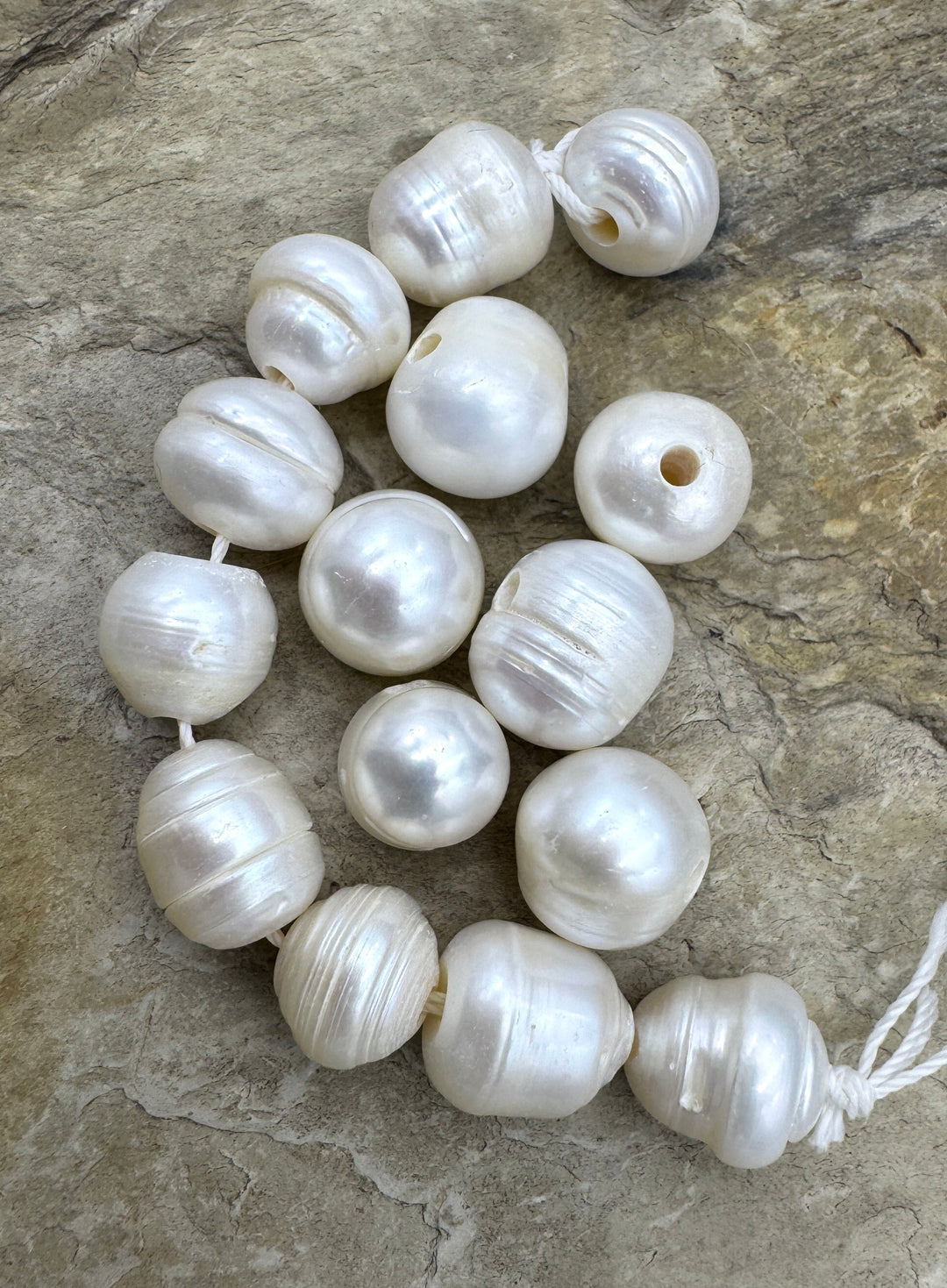 LOT of 15 BIG 11-14mm Large Hole Ringed Pearls 15 Pearls