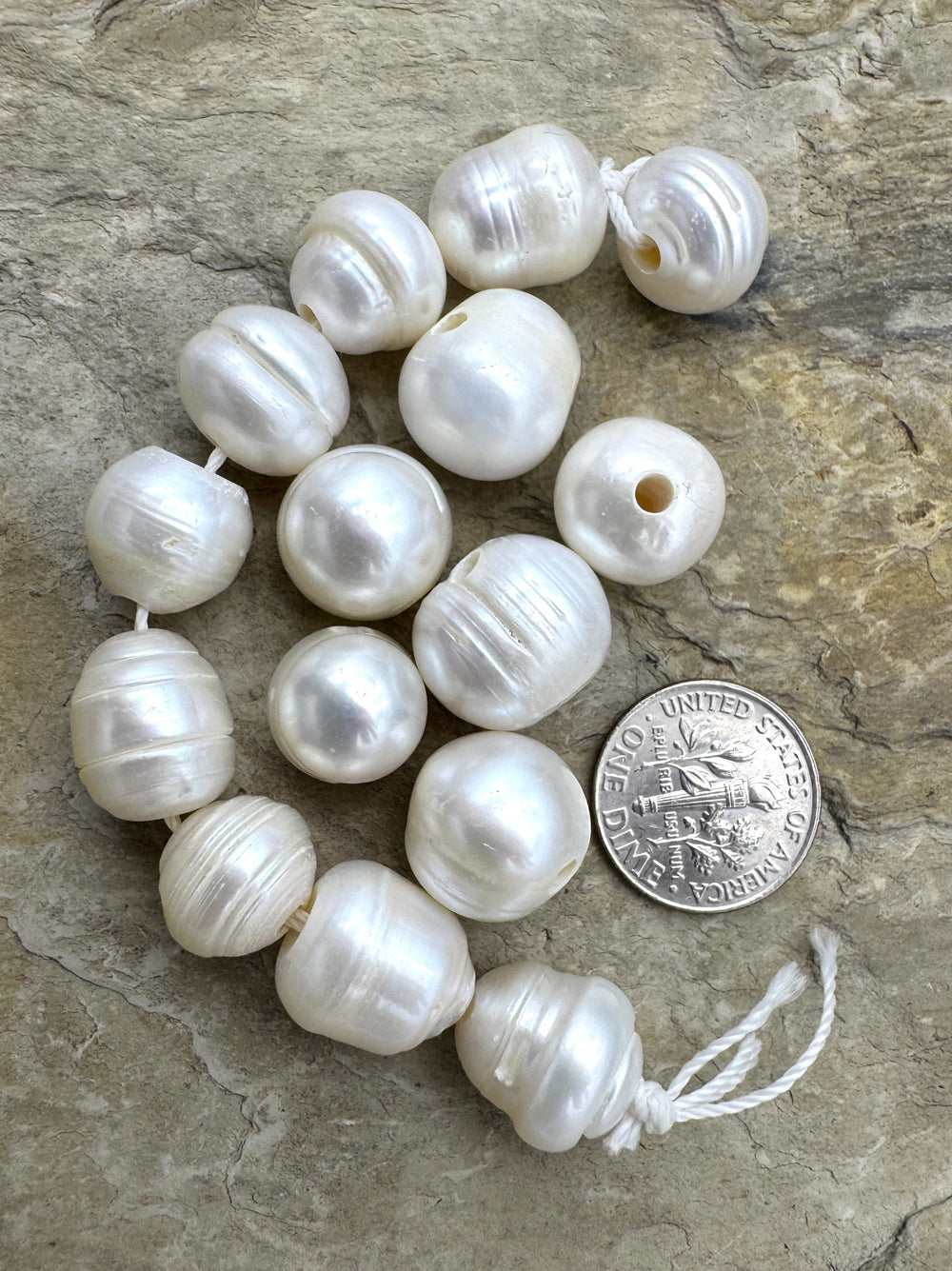 LOT of 15 BIG 11-14mm Large Hole Ringed Pearls 15 Pearls