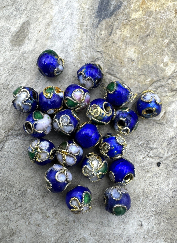 Lot of 20 Blue Enamel 5mm Round Beads - Findings