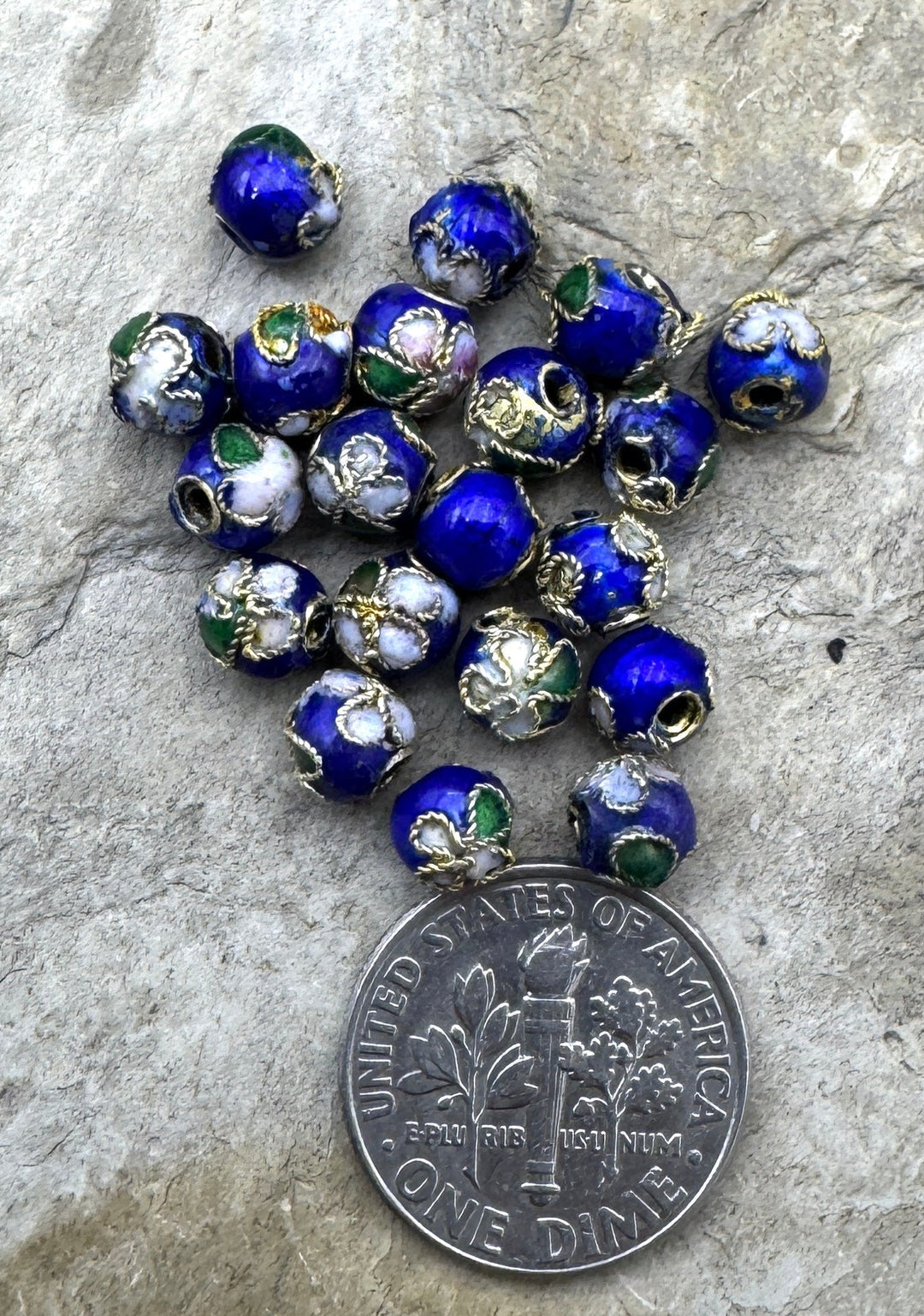 Lot of 20 Blue Enamel 5mm Round Beads - Findings