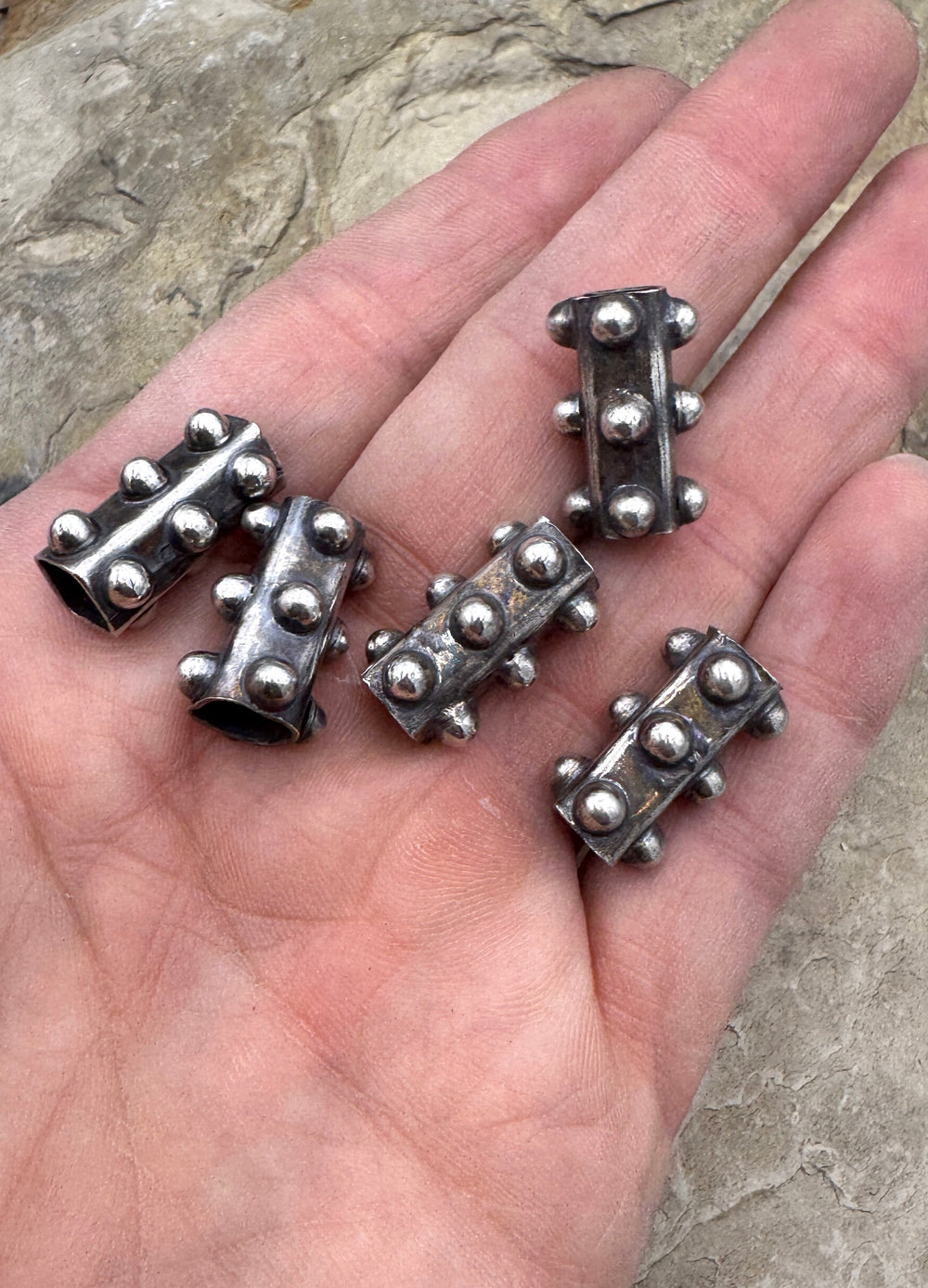 Lot of 5 Vintage Sterling Silver Oxidized BIG Tube Beads