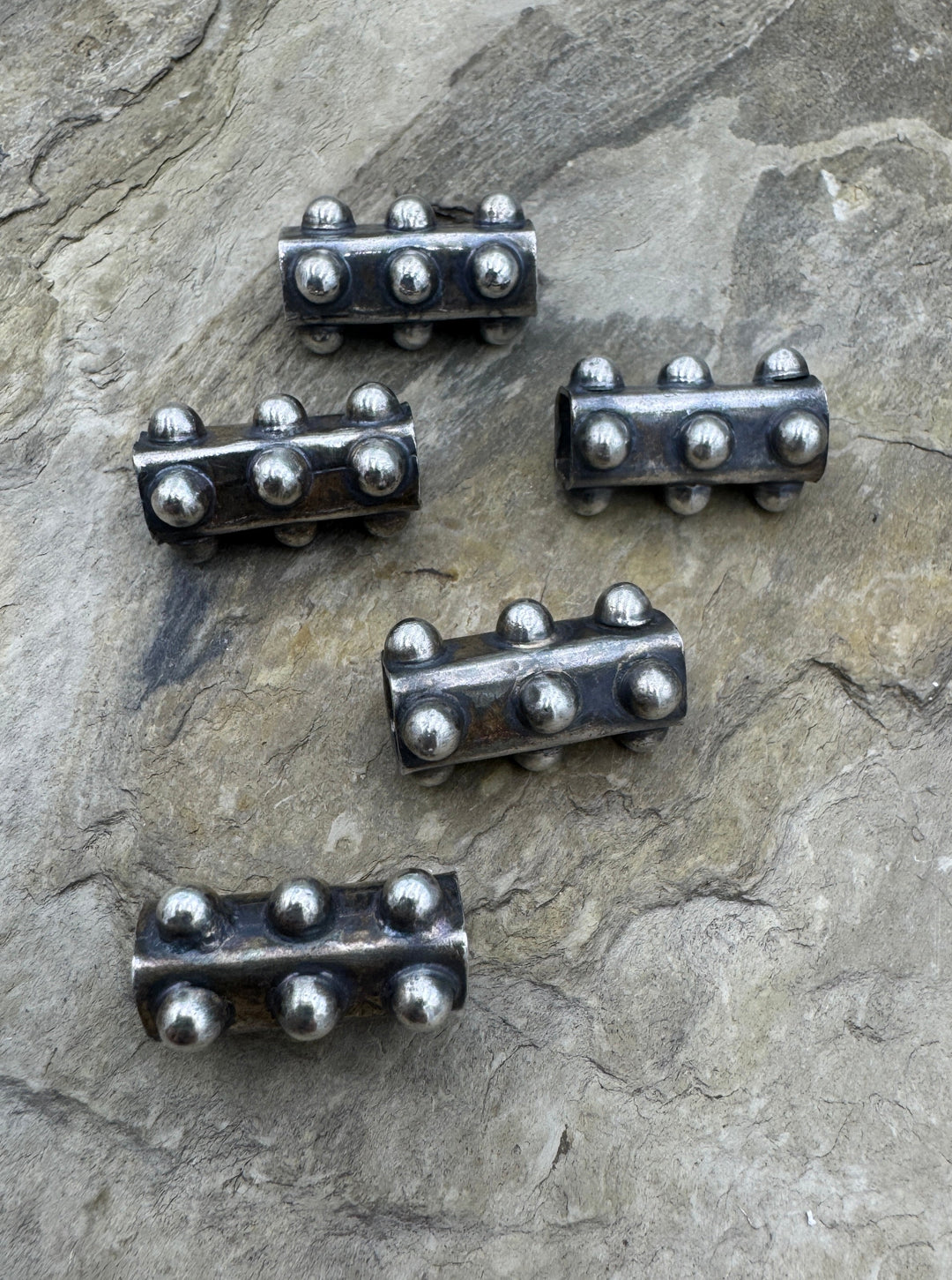 Lot of 5 Vintage Sterling Silver Oxidized BIG Tube Beads