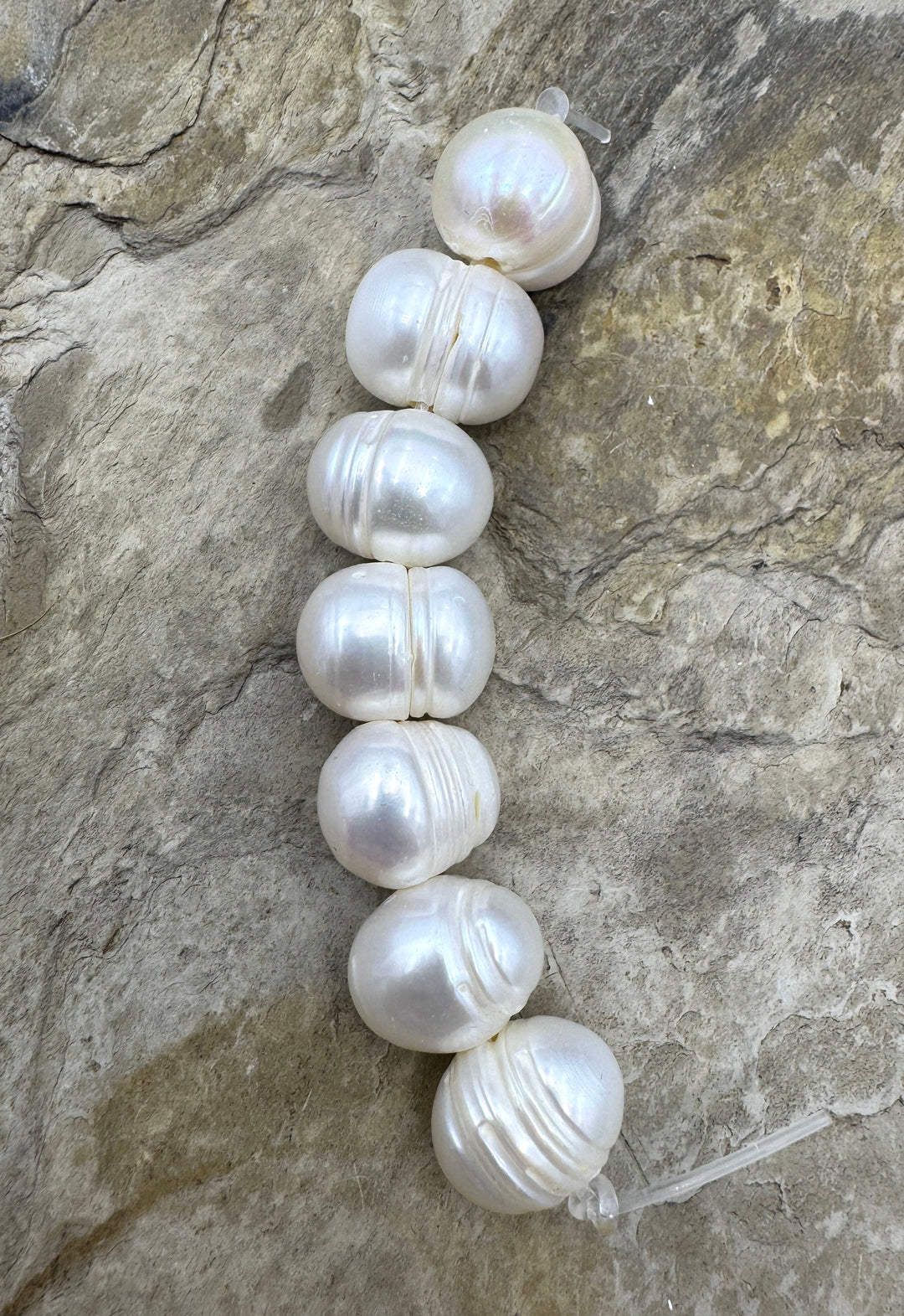 LOT of 7 X-LARGE 113-15mm Large Hole Ringed Pearls 7 Pearls