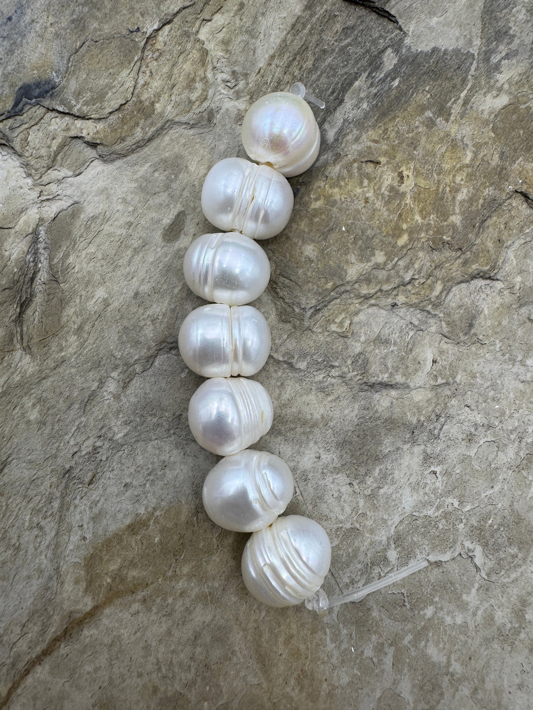 LOT of 7 X-LARGE 113-15mm Large Hole Ringed Pearls 7 Pearls