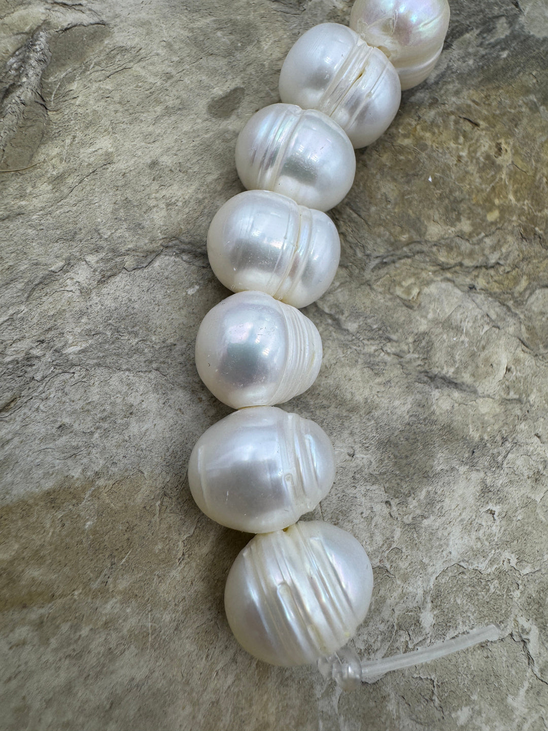 LOT of 7 X-LARGE 113-15mm Large Hole Ringed Pearls 7 Pearls