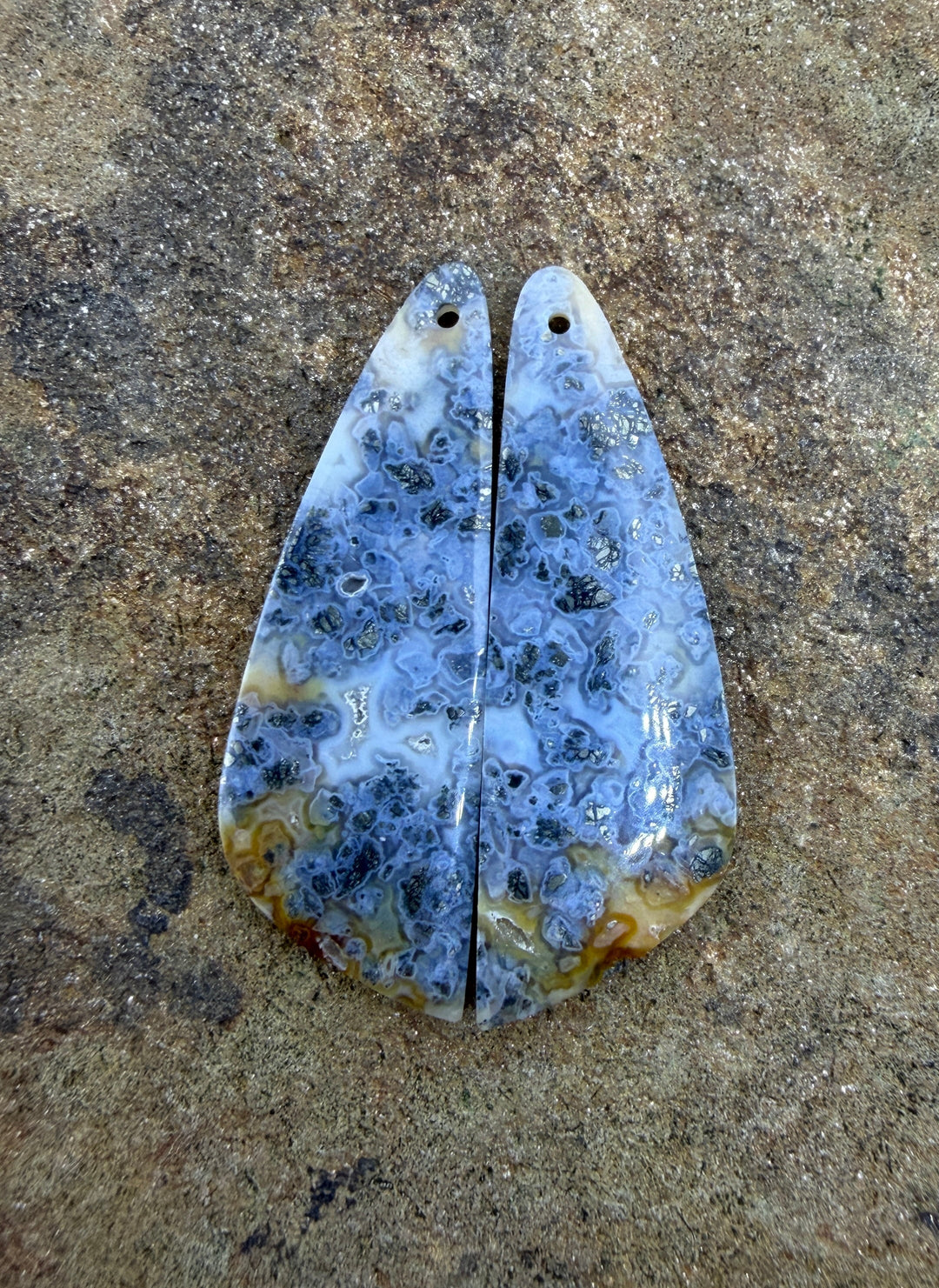 Macasite Pyrite Matching Earring Slab Bead Pair 15x42mm