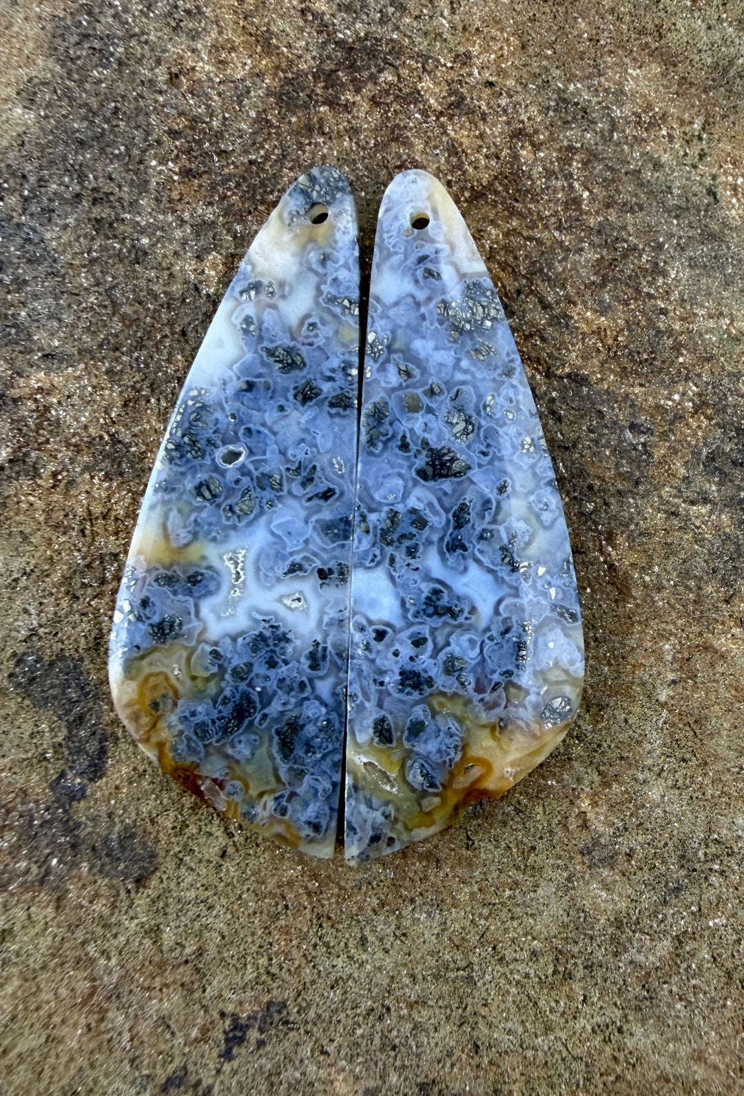 Macasite Pyrite Matching Earring Slab Bead Pair 15x42mm