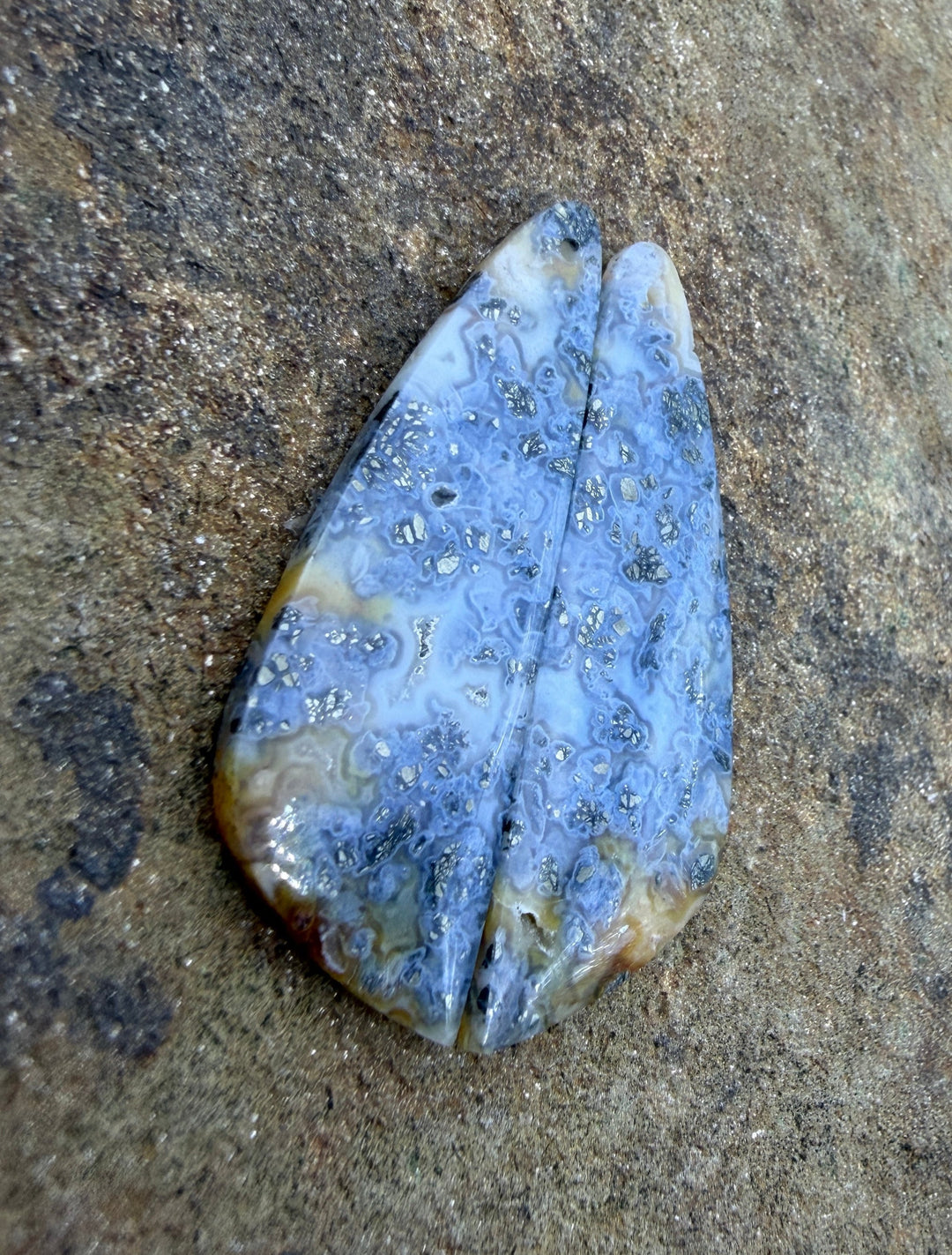 Macasite Pyrite Matching Earring Slab Bead Pair 15x42mm