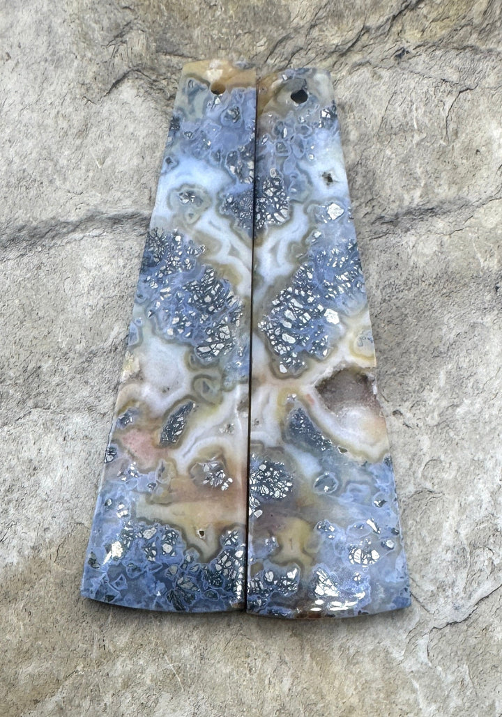 Macasite Pyrite with Druzy Poket LONG Matching Earring Slab
