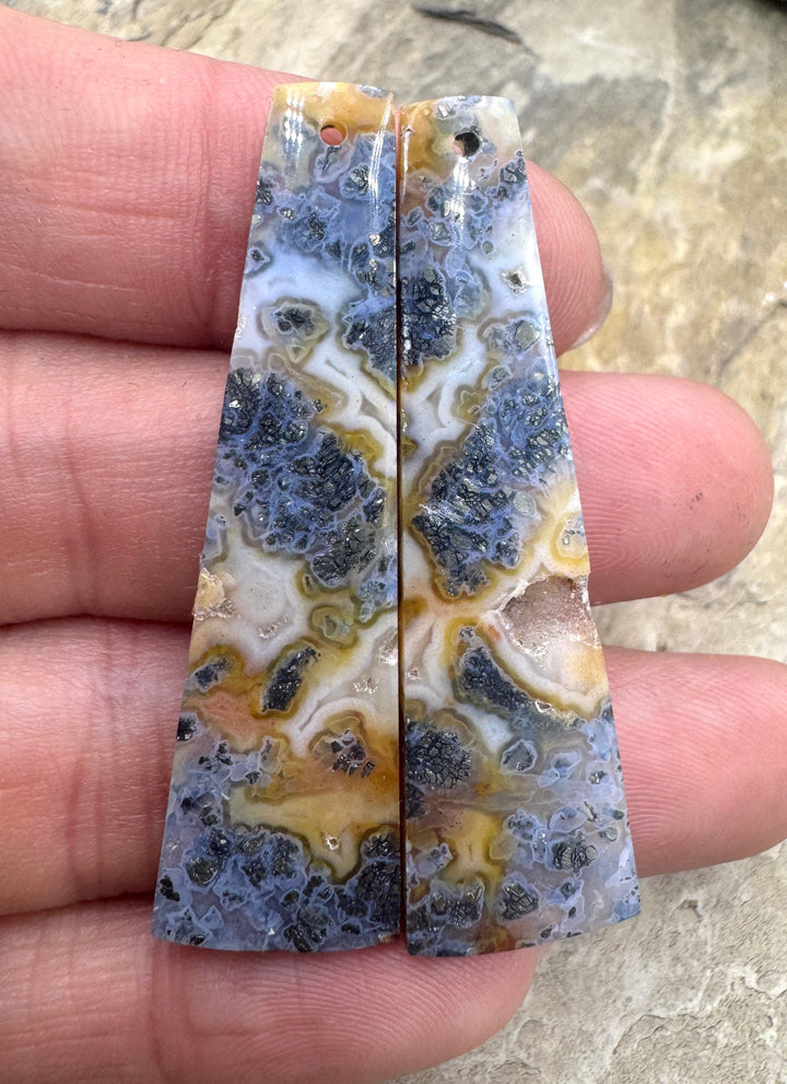 Macasite Pyrite with Druzy Poket LONG Matching Earring Slab