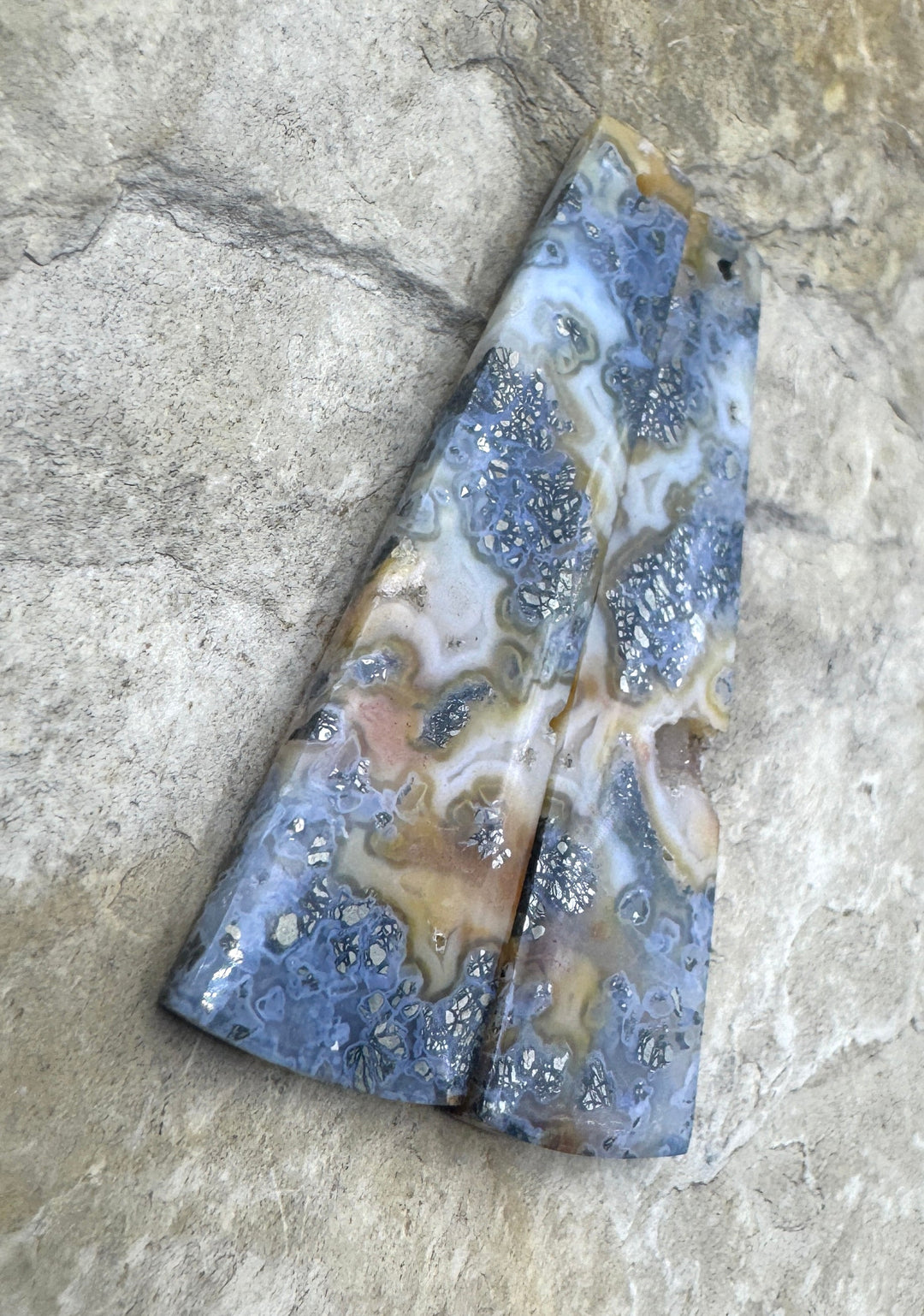 Macasite Pyrite with Druzy Poket LONG Matching Earring Slab