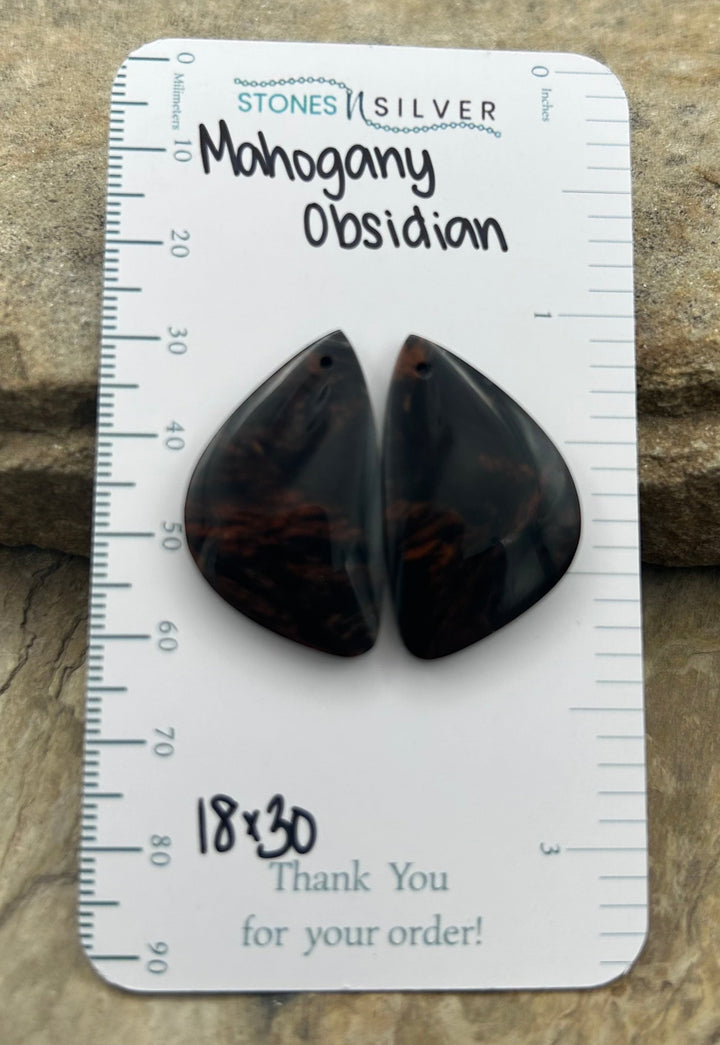 Mahogany Obsidian Matching Earring Slab Bead Pair 18x30mm