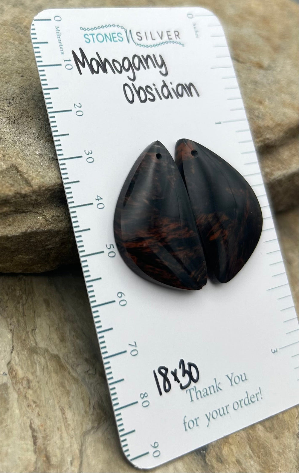Mahogany Obsidian Matching Earring Slab Bead Pair 18x30mm