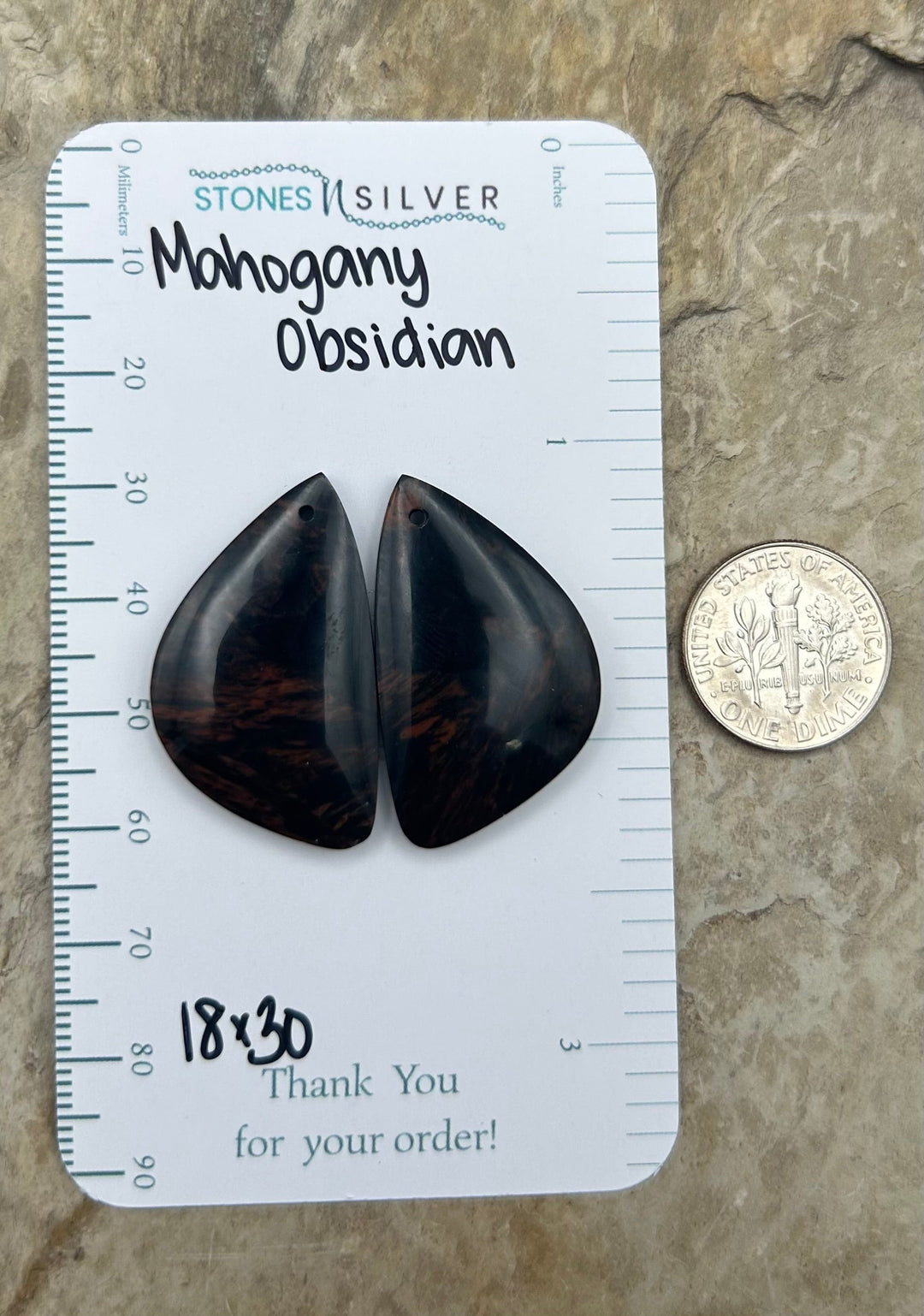 Mahogany Obsidian Matching Earring Slab Bead Pair 18x30mm