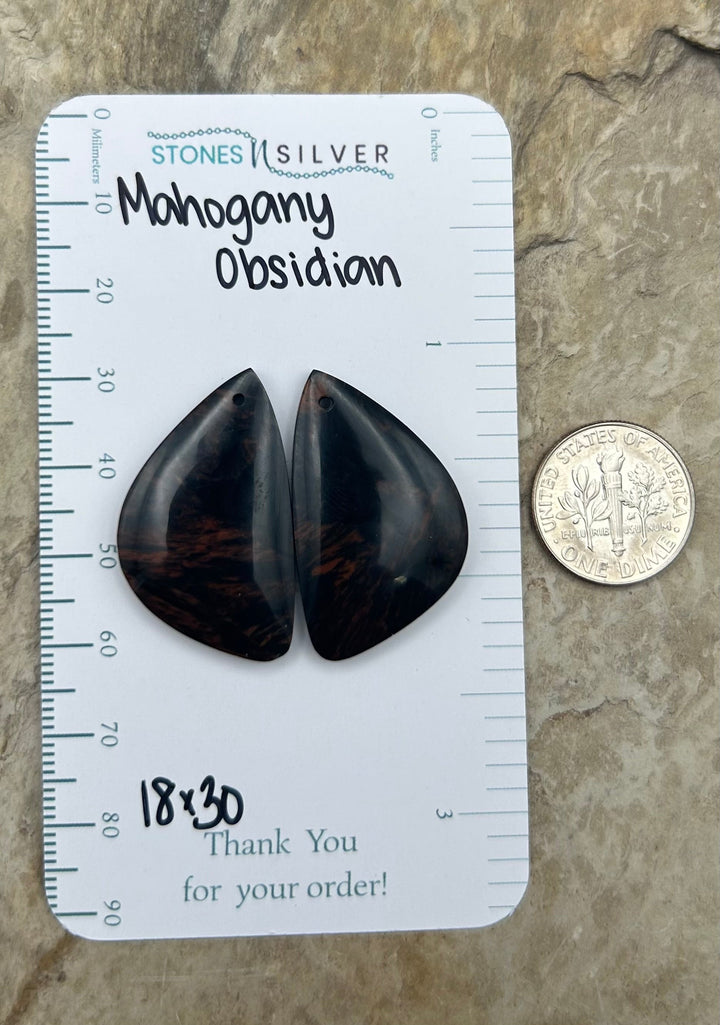 Mahogany Obsidian Matching Earring Slab Bead Pair 18x30mm