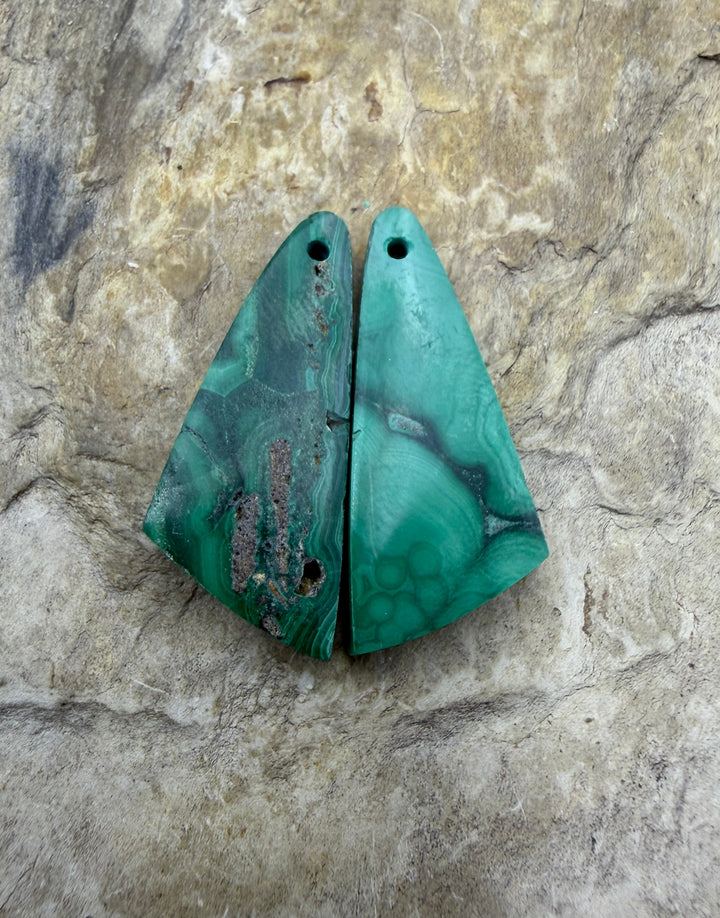 Malachite Matching Earring Slab Bead Pair 10x22mm