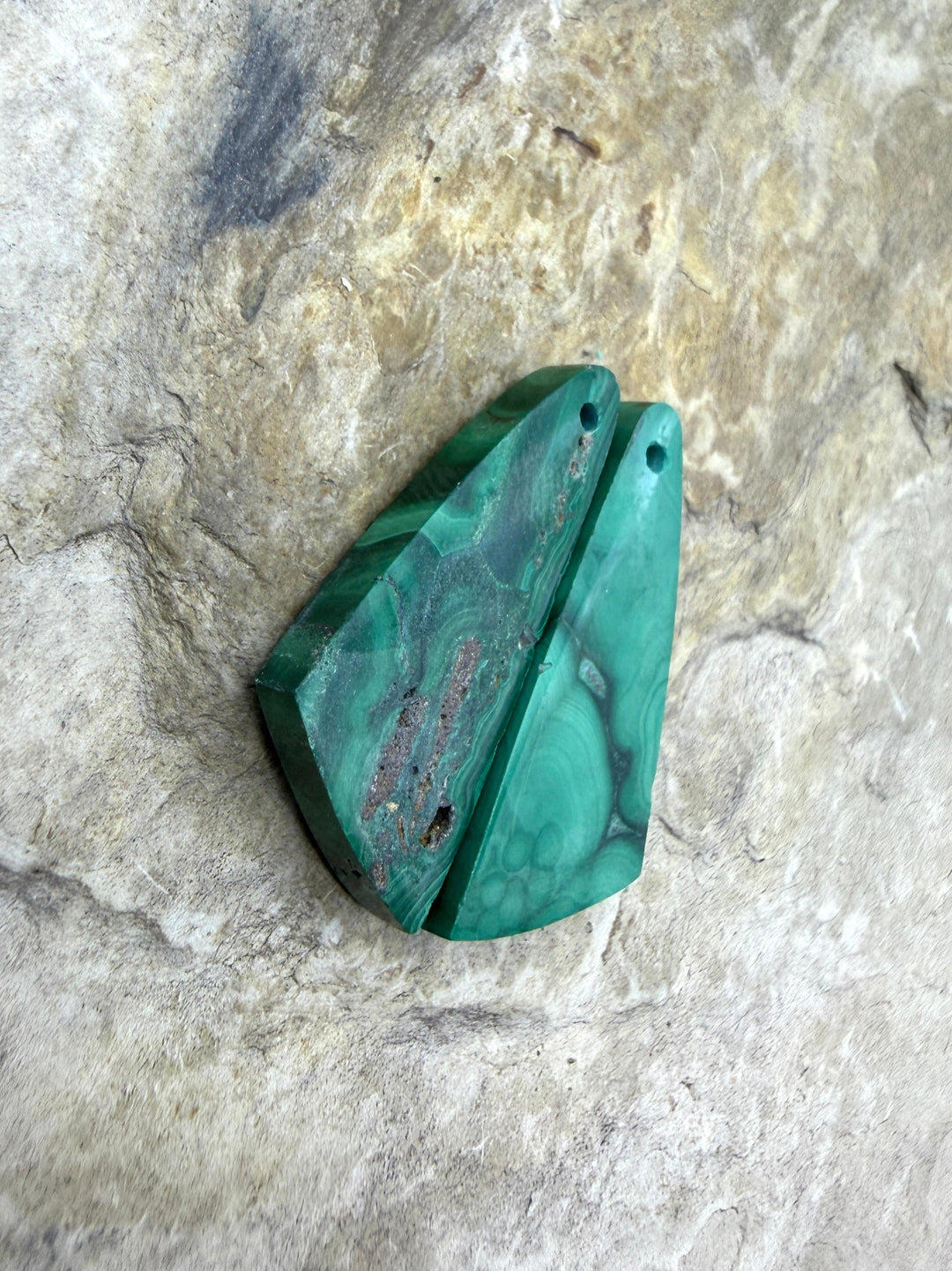 Malachite Matching Earring Slab Bead Pair 10x22mm