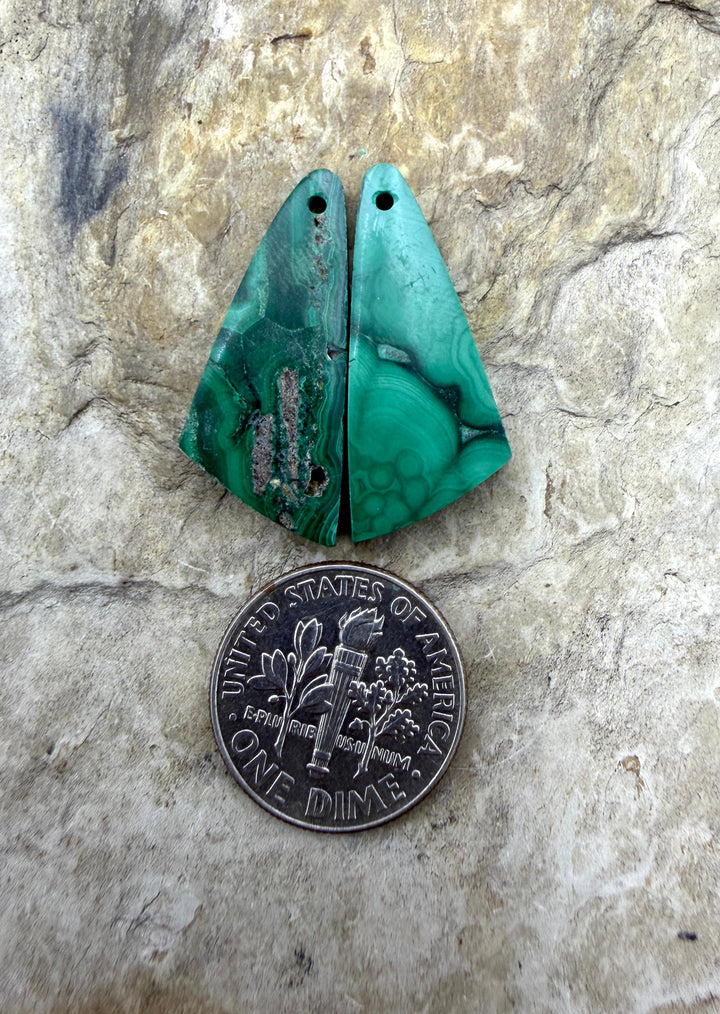 Malachite Matching Earring Slab Bead Pair 10x22mm