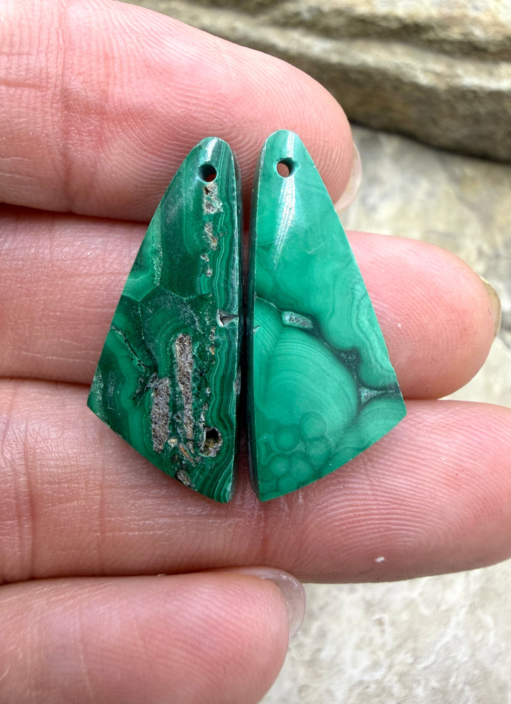Malachite Matching Earring Slab Bead Pair 10x22mm