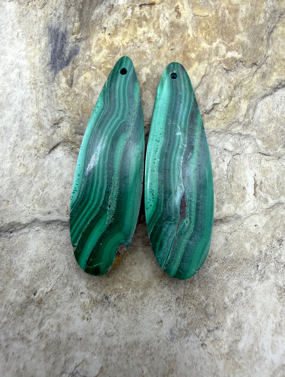 Malachite Matching Earring Slab Bead Pair 11x35mm