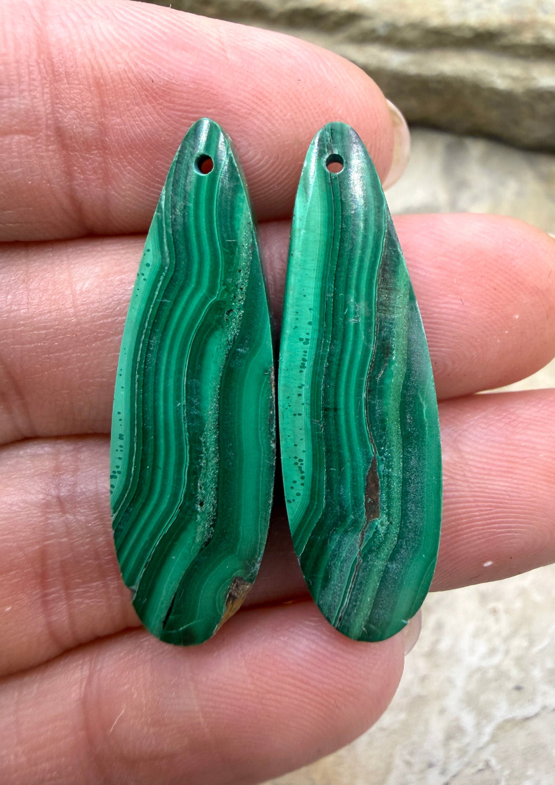 Malachite Matching Earring Slab Bead Pair 11x35mm
