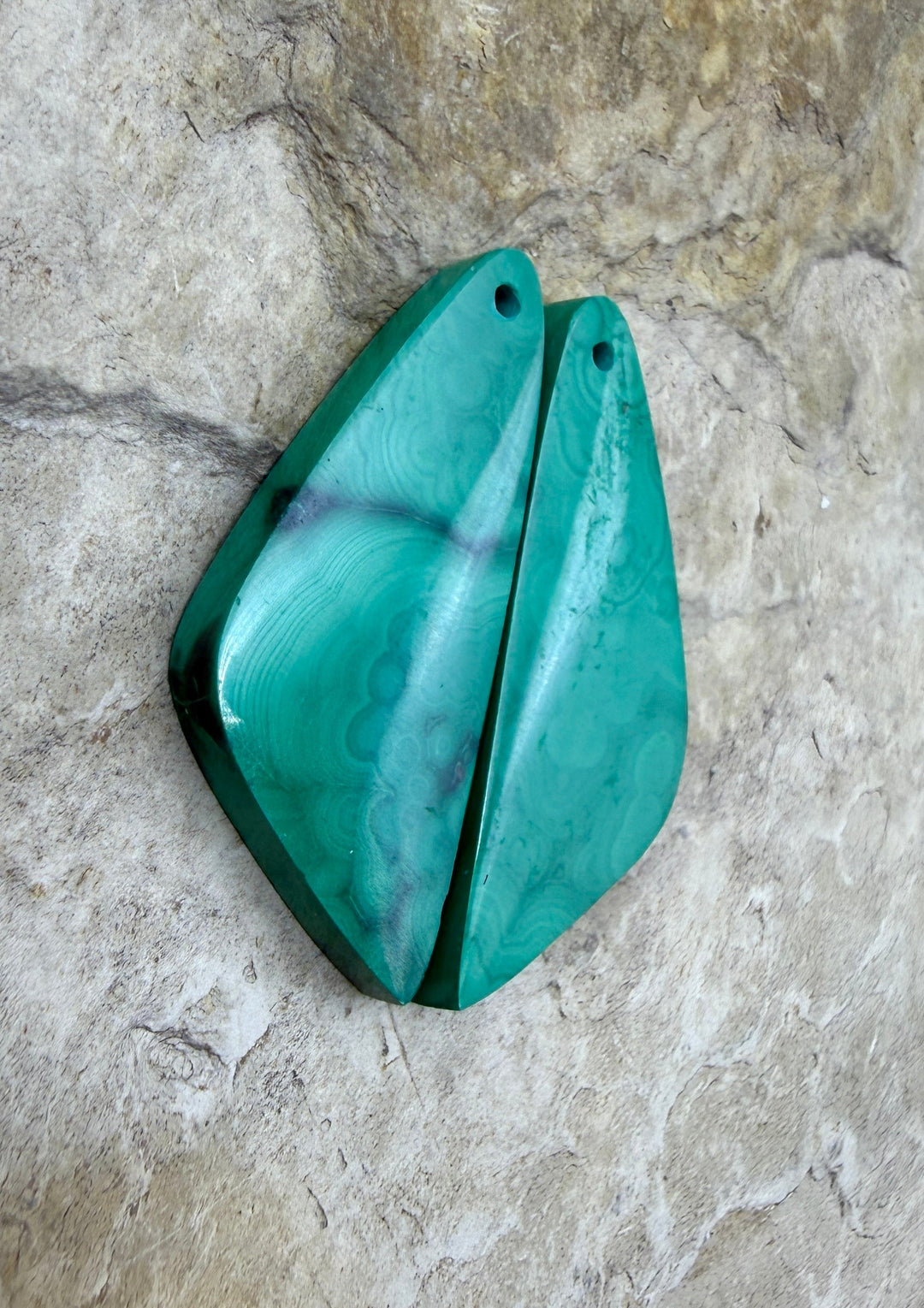 Malachite Matching Earring Slab Bead Pair 13x31mm