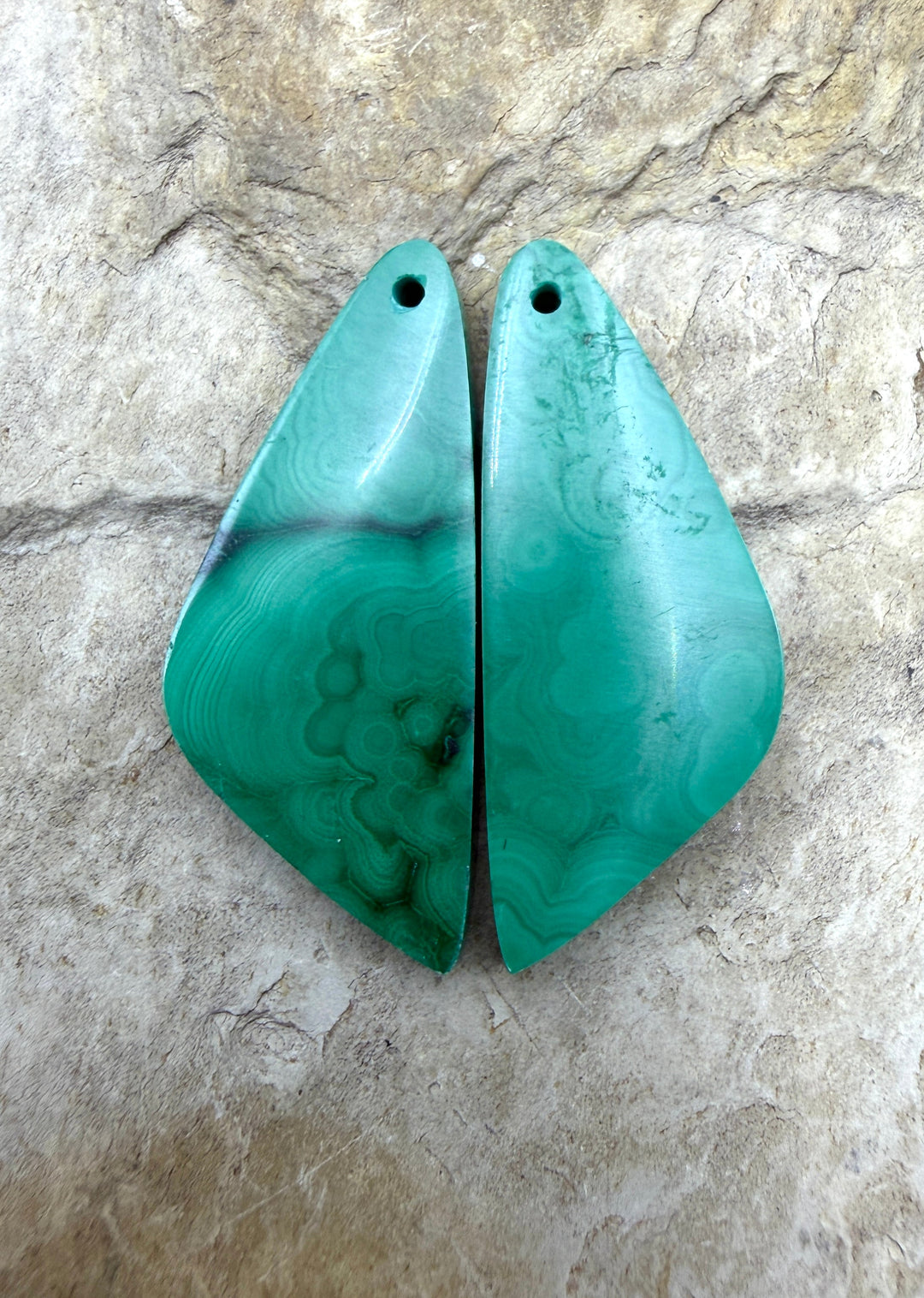 Malachite Matching Earring Slab Bead Pair 13x31mm