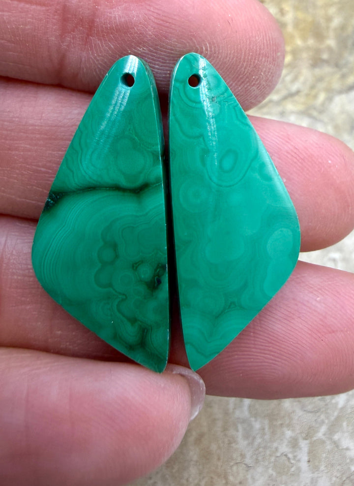 Malachite Matching Earring Slab Bead Pair 13x31mm