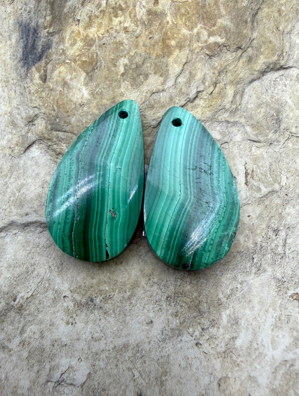 Malachite Matching Earring Slab Bead Pair 14x24mm