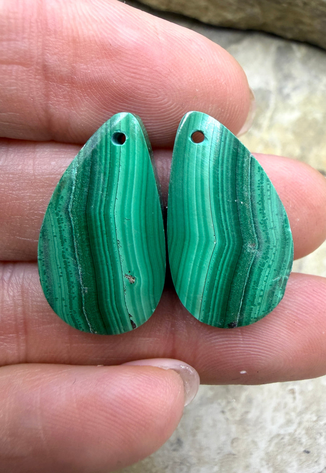 Malachite Matching Earring Slab Bead Pair 14x24mm
