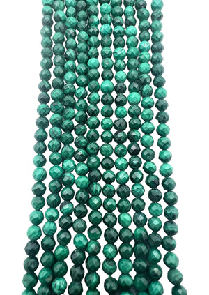 Malachite Micro Faceted 3mm Round Beads (16 inch Strand) -